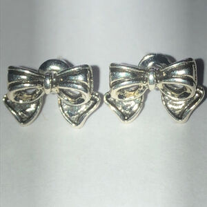 Silver Tone Dainty Retro Bow Earrings